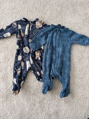 George Blue Cloud and Navy Space Print Footed One-Pieces